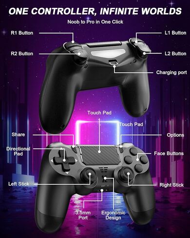 وحدة تحكم Quevati اللاسلكية لجهاز PS-4، عصا تحكم لعبة اهتزاز مزدوجة/استشعار الحركة/لوحة اللمس/مكبر صوت/سماعة رأس مقبس صوت 3.5 مم، مستشعر ستة محاور مطور، متوافق مع وحدة تحكم PS4/Slim/Pro/الكمبيوتر الشخصي in Kuwait