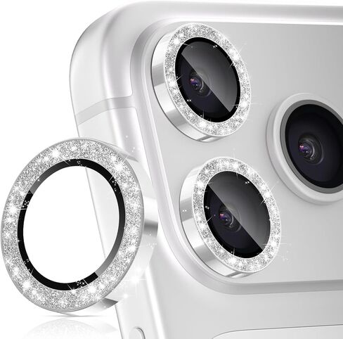 imluckies Camera Lens Protector for iPhone 17 Pro/iPhone 17 Pro Max, AR+AF Tempered Glass & 9H Hardness Shatterproof, HD Clear Metal Sparkle Lens Cover with Installation Tray 2025, Bling Sliver in Saudi Arabia