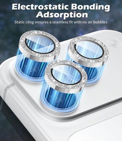 imluckies Camera Lens Protector for iPhone 17 Pro/iPhone 17 Pro Max, AR+AF Tempered Glass & 9H Hardness Shatterproof, HD Clear Metal Sparkle Lens Cover with Installation Tray 2025, Bling Sliver in Saudi Arabia