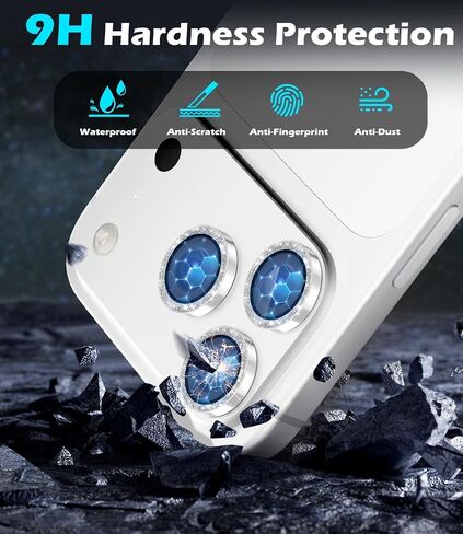 imluckies Camera Lens Protector for iPhone 17 Pro/iPhone 17 Pro Max, AR+AF Tempered Glass & 9H Hardness Shatterproof, HD Clear Metal Sparkle Lens Cover with Installation Tray 2025, Bling Sliver in Saudi Arabia