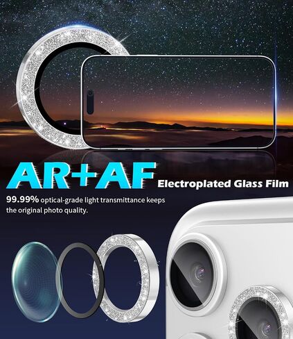 imluckies Camera Lens Protector for iPhone 17 Pro/iPhone 17 Pro Max, AR+AF Tempered Glass & 9H Hardness Shatterproof, HD Clear Metal Sparkle Lens Cover with Installation Tray 2025, Bling Sliver in Saudi Arabia