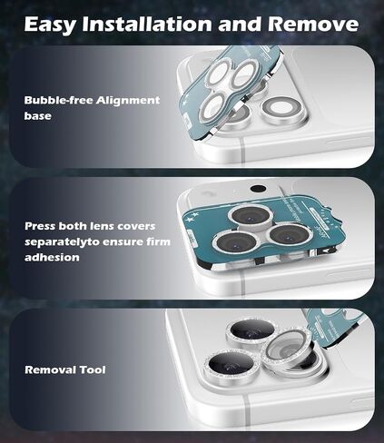 imluckies Camera Lens Protector for iPhone 17 Pro/iPhone 17 Pro Max, AR+AF Tempered Glass & 9H Hardness Shatterproof, HD Clear Metal Sparkle Lens Cover with Installation Tray 2025, Bling Sliver in Saudi Arabia
