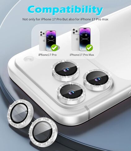 imluckies Camera Lens Protector for iPhone 17 Pro/iPhone 17 Pro Max, AR+AF Tempered Glass & 9H Hardness Shatterproof, HD Clear Metal Sparkle Lens Cover with Installation Tray 2025, Bling Sliver in Saudi Arabia
