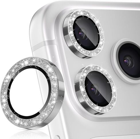 imluckies Camera Lens Protector for iPhone 17 Pro/iPhone 17 Pro Max, AR+AF Tempered Glass & 9H Hardness Shatterproof, HD Clear Metal Sparkle Lens Cover with Installation Tray 2025, Bling Sliver in Saudi Arabia