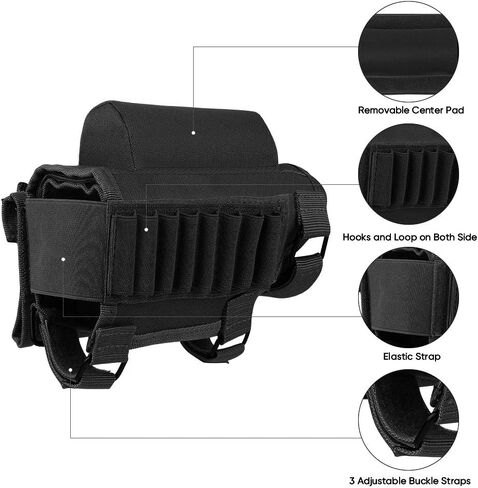 AIRSSON Tactical Rifle Cheek Rest Holder with 2 Molle Pouch for 8 Grid Shells and 2 Different Heights Cheek Pad .22 .223 Cal .308 30-06 .300 .303 & 7.62mm in Saudi Arabia