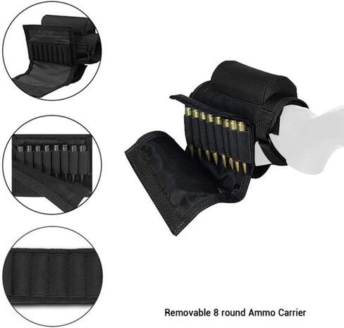 AIRSSON Tactical Rifle Cheek Rest Holder with 2 Molle Pouch for 8 Grid Shells and 2 Different Heights Cheek Pad .22 .223 Cal .308 30-06 .300 .303 & 7.62mm in Saudi Arabia