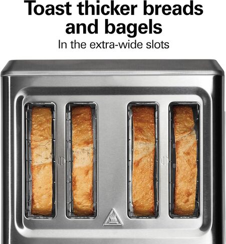 Hamilton Beach 4 Slice Toaster with Extra-Wide Slots, Bagel Setting, Toast Boost, Slide-Out Crumb Tray, Auto-Shutoff & Cancel Button, Stainless Steel (24798) | Browning Control With 7 Shades | Auto Shutoff | Bagel & Cancel Buttons | Toast Boost | Wide Slo in Kuwait