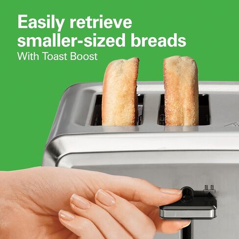 Hamilton Beach 4 Slice Toaster with Extra-Wide Slots, Bagel Setting, Toast Boost, Slide-Out Crumb Tray, Auto-Shutoff & Cancel Button, Stainless Steel (24798) | Browning Control With 7 Shades | Auto Shutoff | Bagel & Cancel Buttons | Toast Boost | Wide Slo in Kuwait