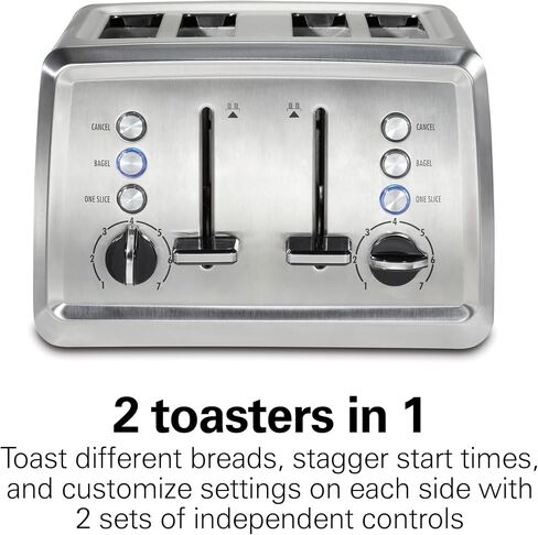 Hamilton Beach 4 Slice Toaster with Extra-Wide Slots, Bagel Setting, Toast Boost, Slide-Out Crumb Tray, Auto-Shutoff & Cancel Button, Stainless Steel (24798) | Browning Control With 7 Shades | Auto Shutoff | Bagel & Cancel Buttons | Toast Boost | Wide Slo in Kuwait