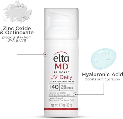 EltaMD UV Daily Tinted Sunscreen with Zinc Oxide, SPF 40 Face Sunscreen Moisturizer, Helps Hydrate Skin and Decrease Wrinkles, Lightweight Face Sunscreen, Absorbs Into Skin Quickly, 1.7 oz Pump in Kuwait