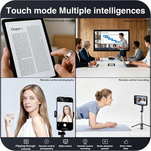 حلقة ذكية لتتبع الصحة للرجال والنساء - مراقبة اللياقة البدنية والنوم، معدل ضربات القلب، اللمس والاهتزاز، مقاومة للماء، iOS وأندرويد - هدية عيد الميلاد والأزواج (سيراميك، أسود، 12) in Kuwait