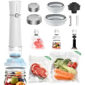 3-in-1 Vacuum Sealer for Food Compatible with Vacuum Bag, Mason Jar, Wine Bottle, Handheld Saver Compact Vacuum Sealer Machine with 14 Reusable Bags, 14 Mason Jar Lids, Wine Stopper in Saudi Arabia