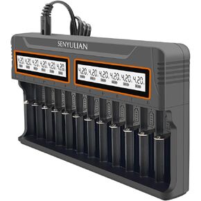 شاحن بطارية 18650، شاحن Senyulian 12 Bays الذكي العالمي بشاشة LCD للبطاريات القابلة لإعادة الشحن Ni-MH Ni-Cd AA AAA Li-ion LiFePO4 IMR in Kuwait