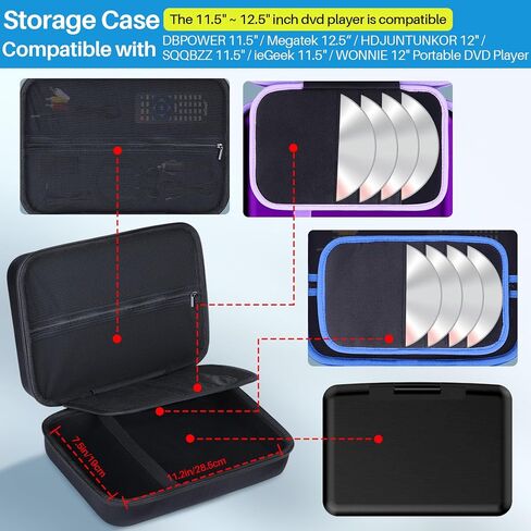 حقيبة تخزين Lebakort متوافقة مع YOTON 9.5" 10.5"/ DBPOWER 11.5" / Megatek 12.5" / HDJUNTUNKOR 12" مشغل DVD المحمول (أسود + سحاب أرجواني، لمشغل 12-12.5) in Kuwait
