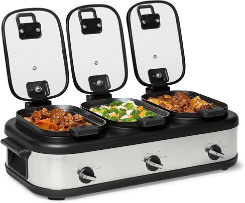 AmazonCommercial الفولاذ المقاوم للصدأ 3x2.5QT طباخ ثلاثي بطيء in Kuwait