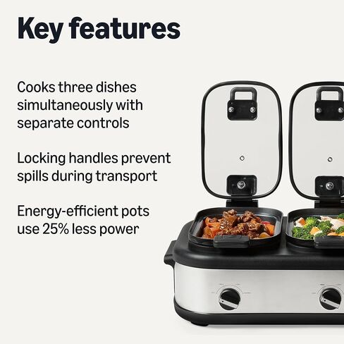 AmazonCommercial الفولاذ المقاوم للصدأ 3x2.5QT طباخ ثلاثي بطيء in Kuwait