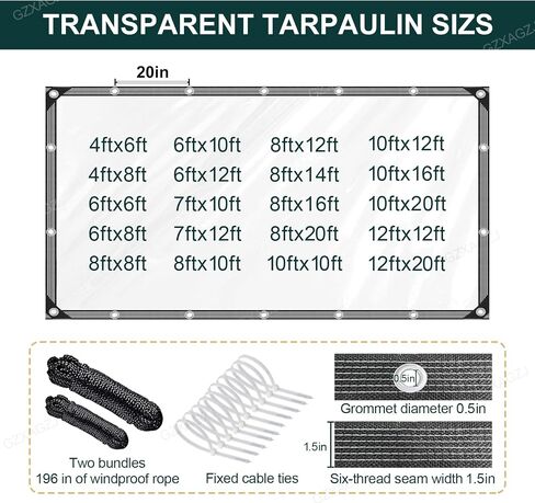 14 MIL Clear Vinyl Tarp 4x6 ft Heavy Duty Clear Tarp Tear-Resistant Reinforced Edges Rustproof Grommets Windproof Waterproof Cover for Porch Patio Greenhouse Chicken Coop Outdoor Garden in Saudi Arabia