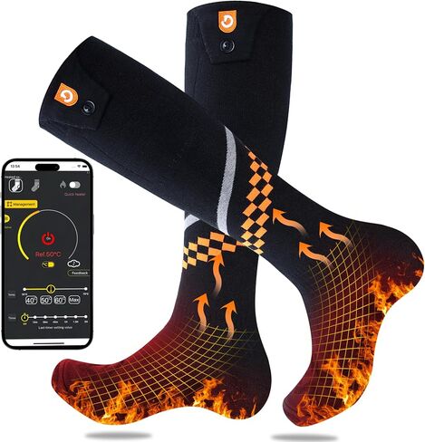 Heated Socks 6000mAh with APP Control Electric Thermal Socks Rechargeable Washable Warm Snowboard Sock Foot Warmer with 4 Heating Levels for Men Women Adult Winter Activities Outside Working Camping in Saudi Arabia
