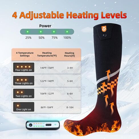 Heated Socks 6000mAh with APP Control Electric Thermal Socks Rechargeable Washable Warm Snowboard Sock Foot Warmer with 4 Heating Levels for Men Women Adult Winter Activities Outside Working Camping in Saudi Arabia