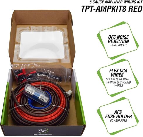 Timpano Amplifier Wiring Kit - 8 Gauge Amp Kit 1000 Watts Car Amplifier Installation CCA Cables Kit – 60 Amp Fuse Single Amp TPT-AMPKIT8 RED in Saudi Arabia