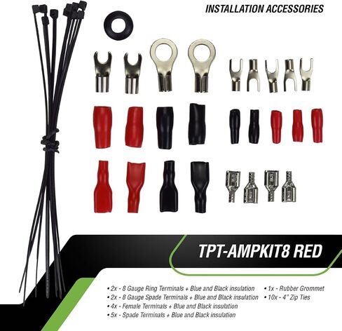 Timpano Amplifier Wiring Kit - 8 Gauge Amp Kit 1000 Watts Car Amplifier Installation CCA Cables Kit – 60 Amp Fuse Single Amp TPT-AMPKIT8 RED in Saudi Arabia