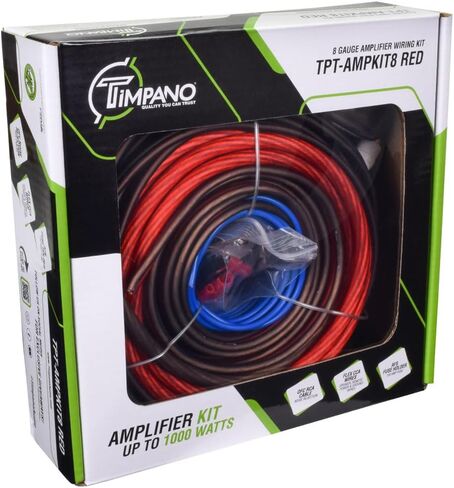 Timpano Amplifier Wiring Kit - 8 Gauge Amp Kit 1000 Watts Car Amplifier Installation CCA Cables Kit – 60 Amp Fuse Single Amp TPT-AMPKIT8 RED in Saudi Arabia