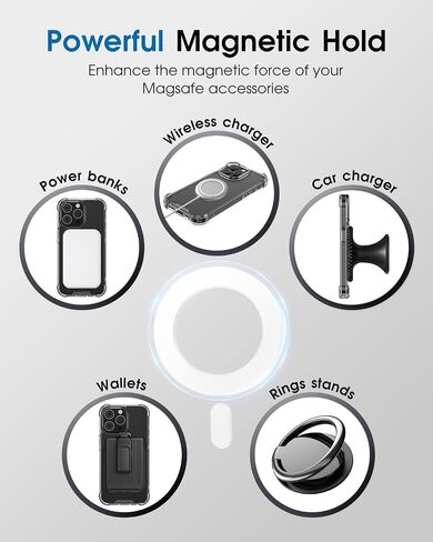 لملصق Magsafe المغناطيسي، عبوتين، حلقة محول مغناطيسية لحافظات الهاتف، ملحقات Mag Safe، متوافقة مع iPhone 17/Air/16/15/14/13، Galaxy S24/S23/Ipad/Kindle/Popsocket (قطعتان أبيضتان) in Kuwait