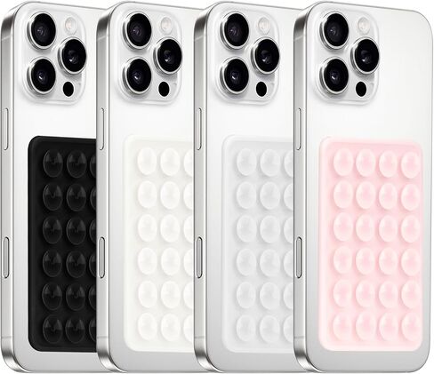 4Pack Silicone Suction Phone Case Mount, Silicon Adhesive Smartphones Stand Sticky, Hands-Free Phone Accessories Holder for Selfies and Videos (Black & White & Translucent & Light Pink) in Saudi Arabia