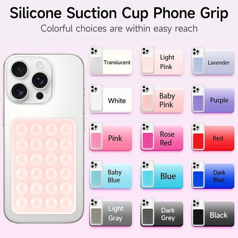4Pack Silicone Suction Phone Case Mount, Silicon Adhesive Smartphones Stand Sticky, Hands-Free Phone Accessories Holder for Selfies and Videos (Black & White & Translucent & Light Pink) in Saudi Arabia
