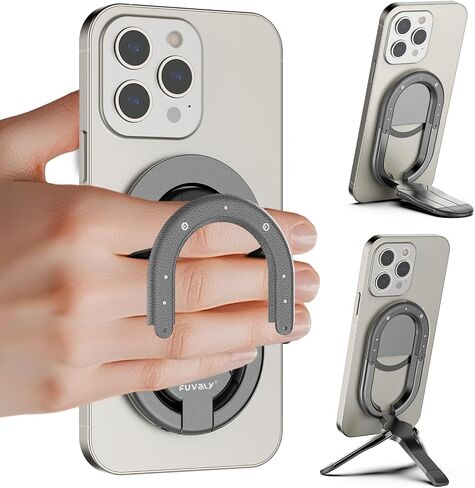[جديد 2025] قبضة هاتف مغناطيسية من FUVALY لحوامل الهاتف الثلاثية MagSafe 4 في 1، حامل حلقة الهاتف لهاتف iPhone 17/16/15/14 Pro&Android (أسود) in Kuwait