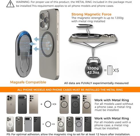 [جديد 2025] قبضة هاتف مغناطيسية من FUVALY لحوامل الهاتف الثلاثية MagSafe 4 في 1، حامل حلقة الهاتف لهاتف iPhone 17/16/15/14 Pro&Android (أسود) in Kuwait