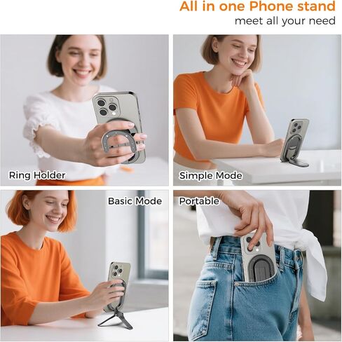 [جديد 2025] قبضة هاتف مغناطيسية من FUVALY لحوامل الهاتف الثلاثية MagSafe 4 في 1، حامل حلقة الهاتف لهاتف iPhone 17/16/15/14 Pro&Android (أسود) in Kuwait