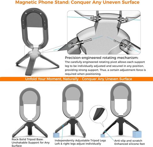 [جديد 2025] قبضة هاتف مغناطيسية من FUVALY لحوامل الهاتف الثلاثية MagSafe 4 في 1، حامل حلقة الهاتف لهاتف iPhone 17/16/15/14 Pro&Android (أسود) in Kuwait