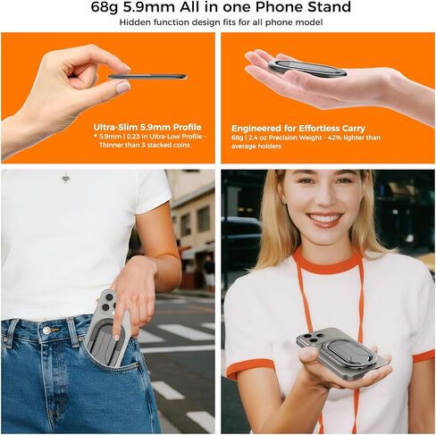 [جديد 2025] قبضة هاتف مغناطيسية من FUVALY لحوامل الهاتف الثلاثية MagSafe 4 في 1، حامل حلقة الهاتف لهاتف iPhone 17/16/15/14 Pro&Android (أسود) in Kuwait