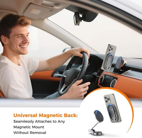 [جديد 2025] قبضة هاتف مغناطيسية من FUVALY لحوامل الهاتف الثلاثية MagSafe 4 في 1، حامل حلقة الهاتف لهاتف iPhone 17/16/15/14 Pro&Android (أسود) in Kuwait