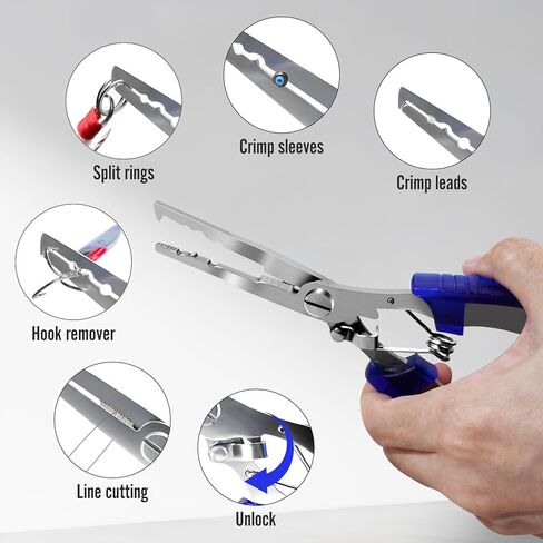 أداة إزالة خطاف السمك ومجموعة كماشة الصيد - 2 مزيل خطاف من الفولاذ المقاوم للصدأ + 1 كماشة حلقية مقسمة، استخدام سريع وآمن، مقبض غير قابل للانزلاق، طرف مغناطيسي، صيد الأسماك في المياه المالحة والعذبة، هدية للرجال in Kuwait