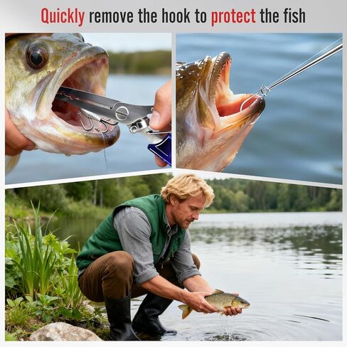 أداة إزالة خطاف السمك ومجموعة كماشة الصيد - 2 مزيل خطاف من الفولاذ المقاوم للصدأ + 1 كماشة حلقية مقسمة، استخدام سريع وآمن، مقبض غير قابل للانزلاق، طرف مغناطيسي، صيد الأسماك في المياه المالحة والعذبة، هدية للرجال in Kuwait