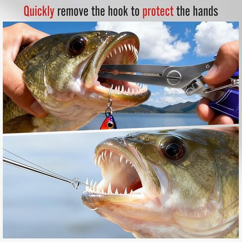 أداة إزالة خطاف السمك ومجموعة كماشة الصيد - 2 مزيل خطاف من الفولاذ المقاوم للصدأ + 1 كماشة حلقية مقسمة، استخدام سريع وآمن، مقبض غير قابل للانزلاق، طرف مغناطيسي، صيد الأسماك في المياه المالحة والعذبة، هدية للرجال in Kuwait