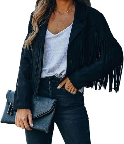 Faux Leather Jackets For Women Trendy Cowgirl Outfits Fall Western Fringe Cropped Jacket 2025 Tassel Motorcycle Crop Coats Winter Tan Xl in Saudi Arabia