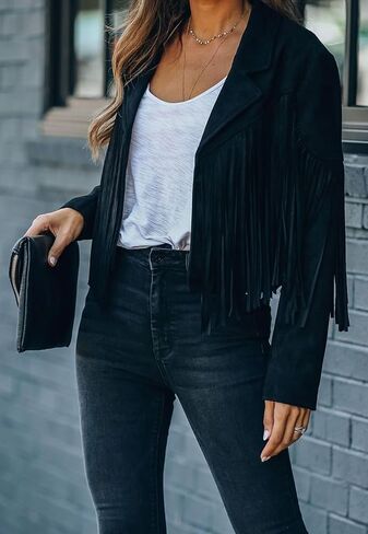 Faux Leather Jackets For Women Trendy Cowgirl Outfits Fall Western Fringe Cropped Jacket 2025 Tassel Motorcycle Crop Coats Winter Tan Xl in Saudi Arabia