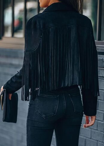Faux Leather Jackets For Women Trendy Cowgirl Outfits Fall Western Fringe Cropped Jacket 2025 Tassel Motorcycle Crop Coats Winter Tan Xl in Saudi Arabia