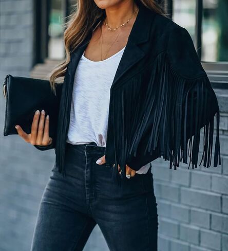 Faux Leather Jackets For Women Trendy Cowgirl Outfits Fall Western Fringe Cropped Jacket 2025 Tassel Motorcycle Crop Coats Winter Tan Xl in Saudi Arabia