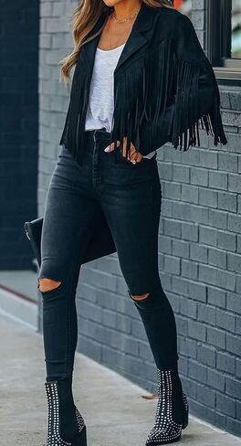 Faux Leather Jackets For Women Trendy Cowgirl Outfits Fall Western Fringe Cropped Jacket 2025 Tassel Motorcycle Crop Coats Winter Tan Xl in Saudi Arabia
