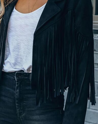 Faux Leather Jackets For Women Trendy Cowgirl Outfits Fall Western Fringe Cropped Jacket 2025 Tassel Motorcycle Crop Coats Winter Tan Xl in Saudi Arabia