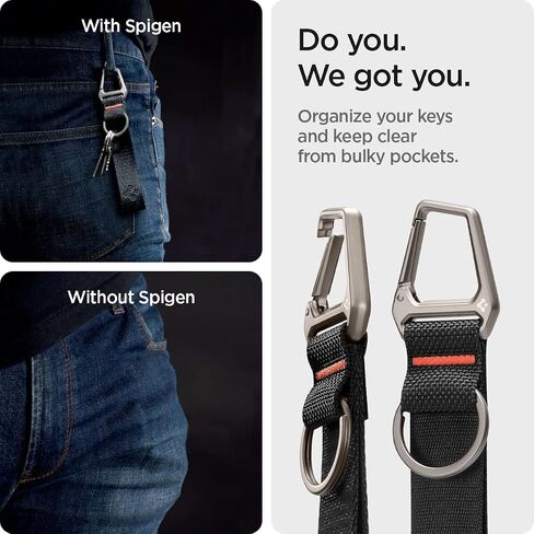 حزام معصم Spigen Universal Lanyard مع سلسلة مفاتيح لهاتف iPhone، وحامل محفظة شارة الهوية، وAirPods، والكاميرات، وسلسلة المفاتيح والحمل اليومي، وحلقة تسلق متينة مع حزام معصم - أسود in Saudi Arabia