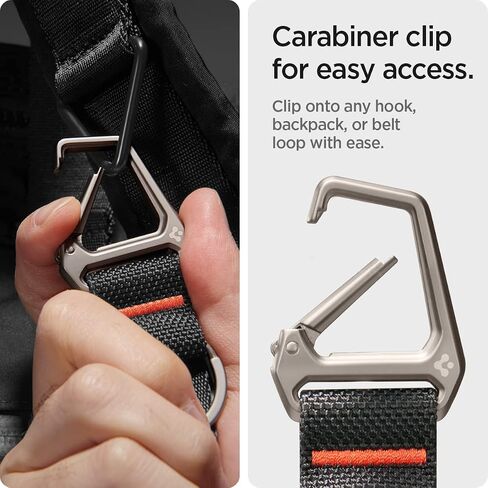 حزام معصم Spigen Universal Lanyard مع سلسلة مفاتيح لهاتف iPhone، وحامل محفظة شارة الهوية، وAirPods، والكاميرات، وسلسلة المفاتيح والحمل اليومي، وحلقة تسلق متينة مع حزام معصم - أسود in Saudi Arabia