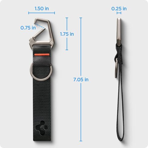 حزام معصم Spigen Universal Lanyard مع سلسلة مفاتيح لهاتف iPhone، وحامل محفظة شارة الهوية، وAirPods، والكاميرات، وسلسلة المفاتيح والحمل اليومي، وحلقة تسلق متينة مع حزام معصم - أسود in Saudi Arabia