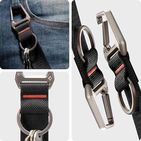 حزام معصم Spigen Universal Lanyard مع سلسلة مفاتيح لهاتف iPhone، وحامل محفظة شارة الهوية، وAirPods، والكاميرات، وسلسلة المفاتيح والحمل اليومي، وحلقة تسلق متينة مع حزام معصم - أسود in Saudi Arabia