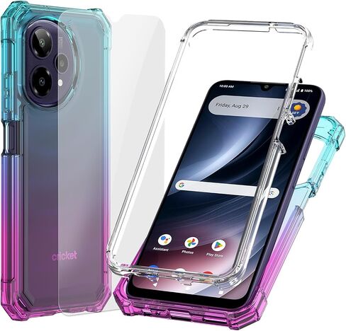 Ailiber Case for ATT Verge 2, with Screen Protector, Cricket Icon Plus Phone Case,Dual Layer Protection, Shockproof Corners TPU Bumper, Hard Silicone Full Body Cell Phone Cover-Blue Pink in Saudi Arabia