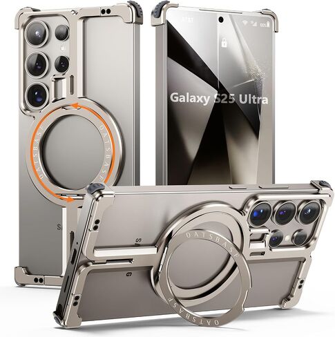 S25 Ultra Case Magnetic with Ring Kickstand, Slim Metal Frameless for Samsung Galaxy S25 Ultra Case for Magsafe, Cool Drop-Proof Protective S25Ultra Cover for Men Women 6.86 Inch, Sliver in Kuwait